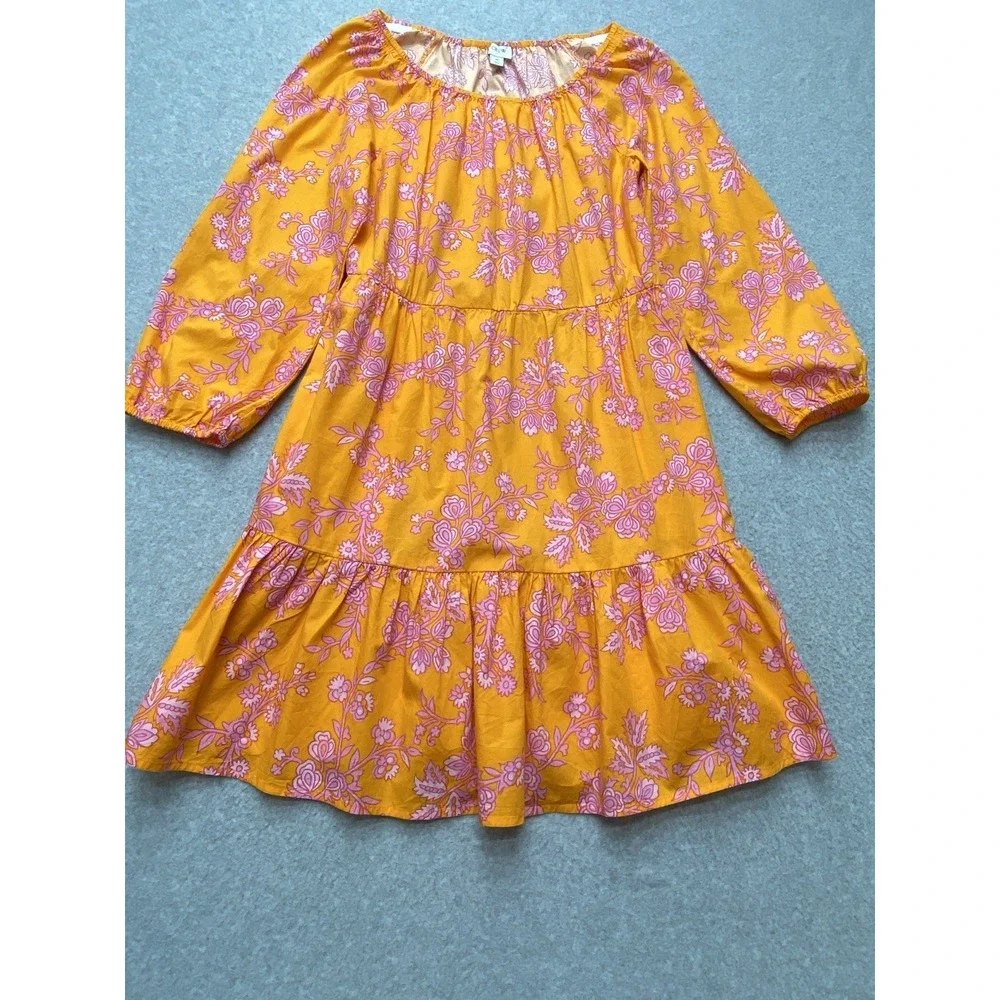 J Crew Womens Dress Size 6 Orange‎ Flowers Cotton Casual Cottagecore Romantic
